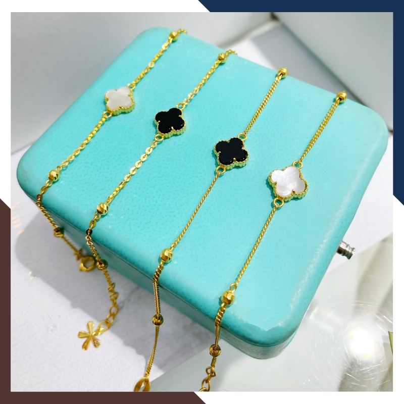 Lắc Tay Vàng Cỏ 4 Lá Đen, Đỏ, Trắng, Xanh, Hồng Cho Nữ LTVN166 | Vàng Tây 10k