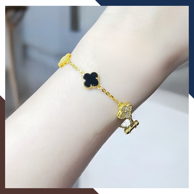 Lắc Tay Vàng Cỏ 4 Lá Đen, Đỏ, Trắng, Xanh, Hồng Cho Nữ LTVN166 | Vàng Tây 10k