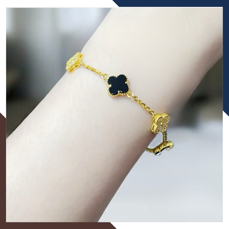Lắc Tay Vàng Cỏ 4 Lá Đen, Đỏ, Trắng, Xanh, Hồng Cho Nữ LTVN166 | Vàng Tây 10k