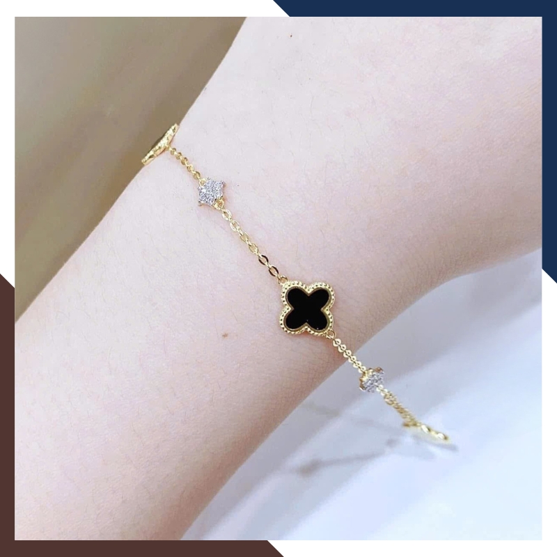 Lắc Tay Vàng Cỏ 4 Lá Đen Nhiều Mẫu Cho Nữ Mệnh Thuỷ, Mộc LTVN132 | Vàng Ý 10k