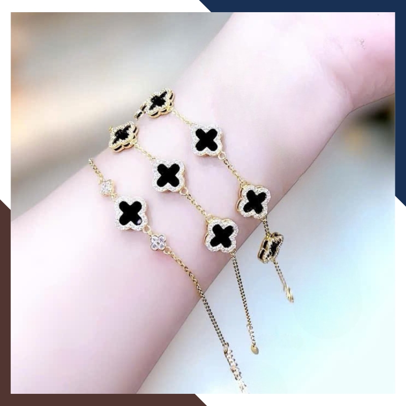 Lắc Tay Vàng Cỏ 4 Lá Đen Size 10mm Cho Nữ LTVN185 | Vàng Tây 10k