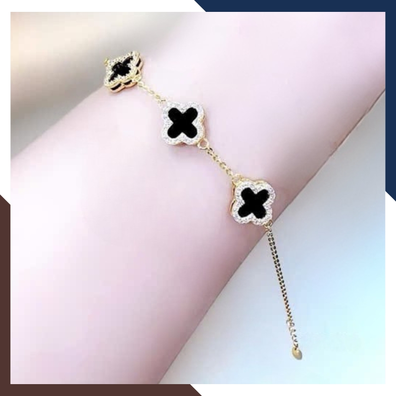 Lắc Tay Vàng Cỏ 4 Lá Đen Size 10mm Cho Nữ LTVN185 | Vàng Tây 10k