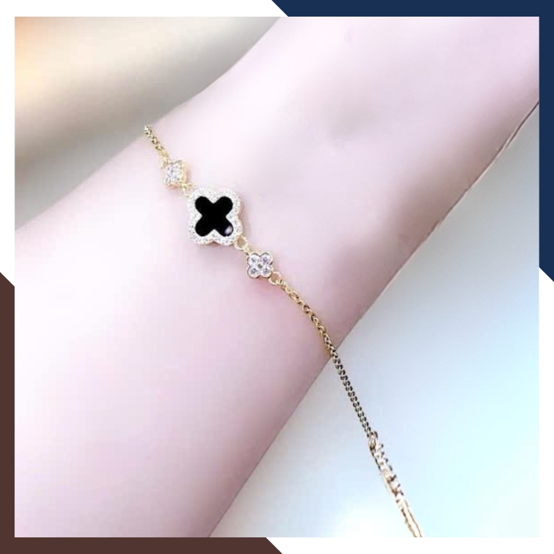 Lắc Tay Vàng Cỏ 4 Lá Đen Size 10mm Cho Nữ LTVN185 | Vàng Tây 10k