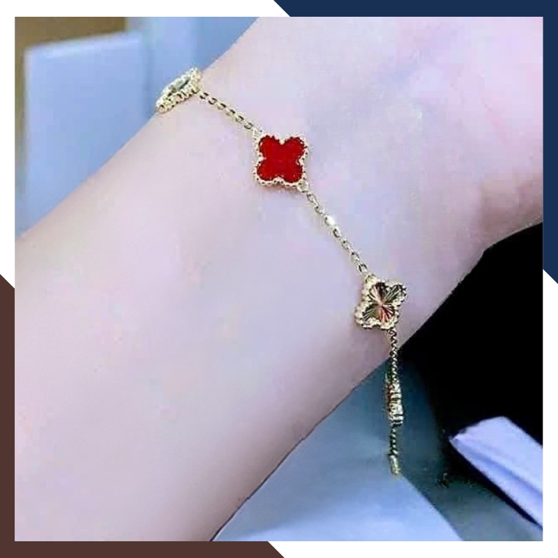 Lắc Tay Vàng Cỏ 4 Lá Đỏ Cho Nữ Mệnh Hoả, Thổ LTVN139 | Vàng Ý 10k