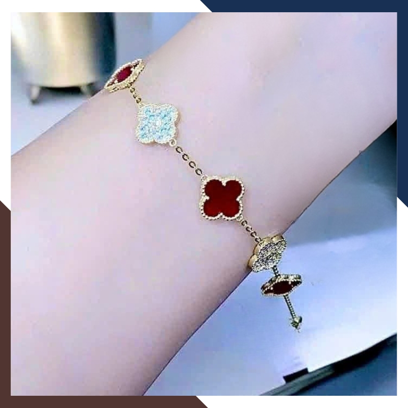 Lắc Tay Vàng Cỏ 4 Lá Đỏ Cho Nữ Mệnh Hoả, Thổ LTVN139 | Vàng Ý 10k