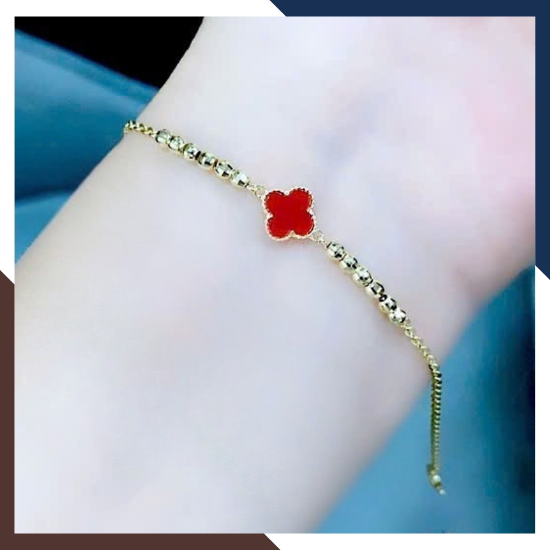 Lắc Tay Vàng Cỏ 4 Lá Đỏ Cho Nữ Mệnh Hoả, Thổ LTVN139 | Vàng Ý 10k