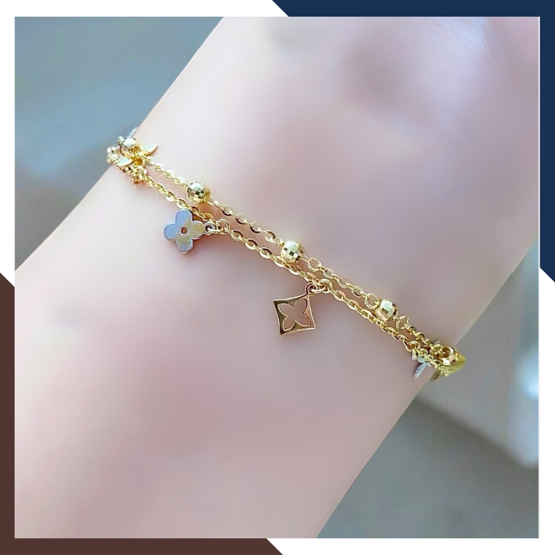 Lắc Tay Vàng Cỏ 4 Lá Nhiều Mẫu Cho Nữ May Mắn Mã LTVN113 | Vàng Ý 10k