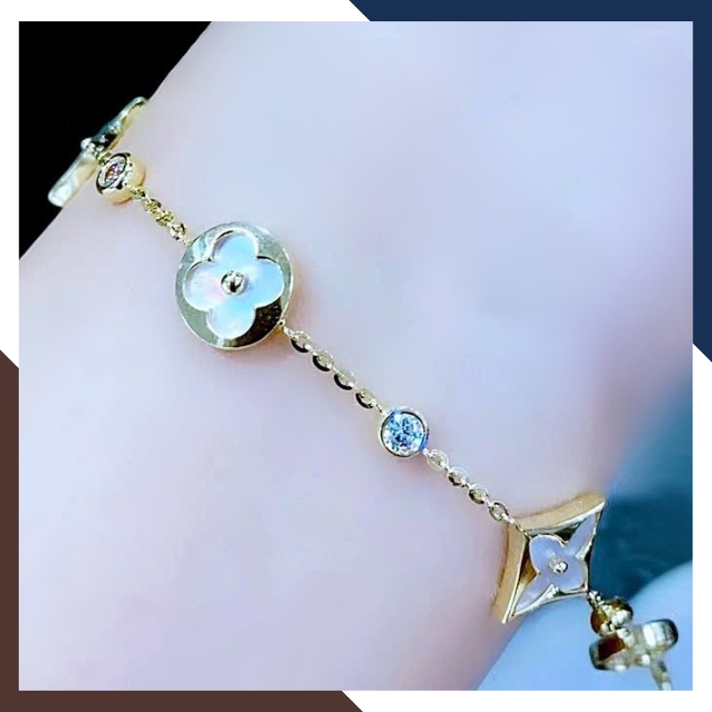 Lắc Tay Vàng Cỏ 4 Lá Trắng Cho Nữ Mệnh Kim, Thuỷ LTVN145 | Vàng Ý 10k