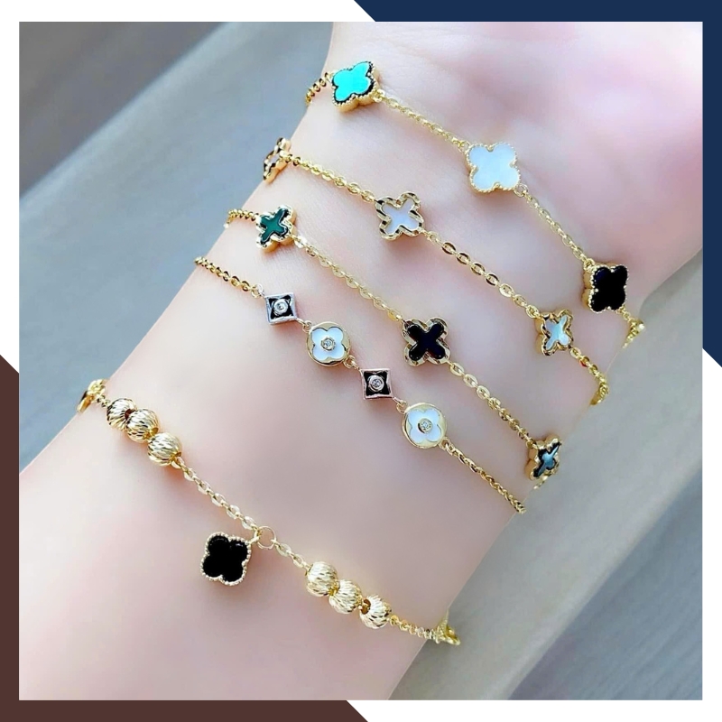 Lắc Tay Vàng Cỏ 4 Lá Trắng Cho Nữ Mệnh Kim, Thuỷ LTVN145 | Vàng Ý 10k