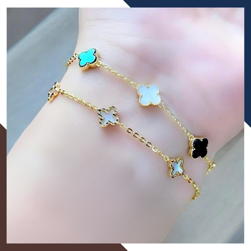 Lắc Tay Vàng Cỏ 4 Lá Trắng Cho Nữ Mệnh Kim, Thuỷ LTVN145 | Vàng Ý 10k