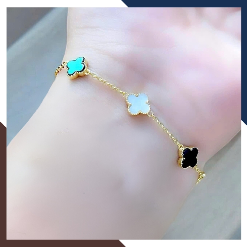 Lắc Tay Vàng Cỏ 4 Lá Trắng Cho Nữ Mệnh Kim, Thuỷ LTVN145 | Vàng Ý 10k