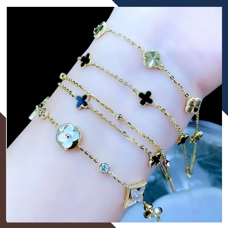 Lắc Tay Vàng Cỏ 4 Lá Trắng Cho Nữ Mệnh Kim, Thuỷ LTVN145 | Vàng Ý 10k