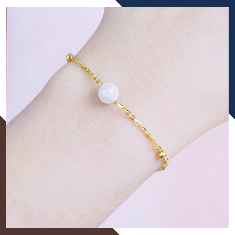 Lắc Tay Vàng Nữ 10K Đính Ngọc Trai Nước Ngọt 8–9mm LTVN385 – Thanh Lịch, Dễ Phối Đồ