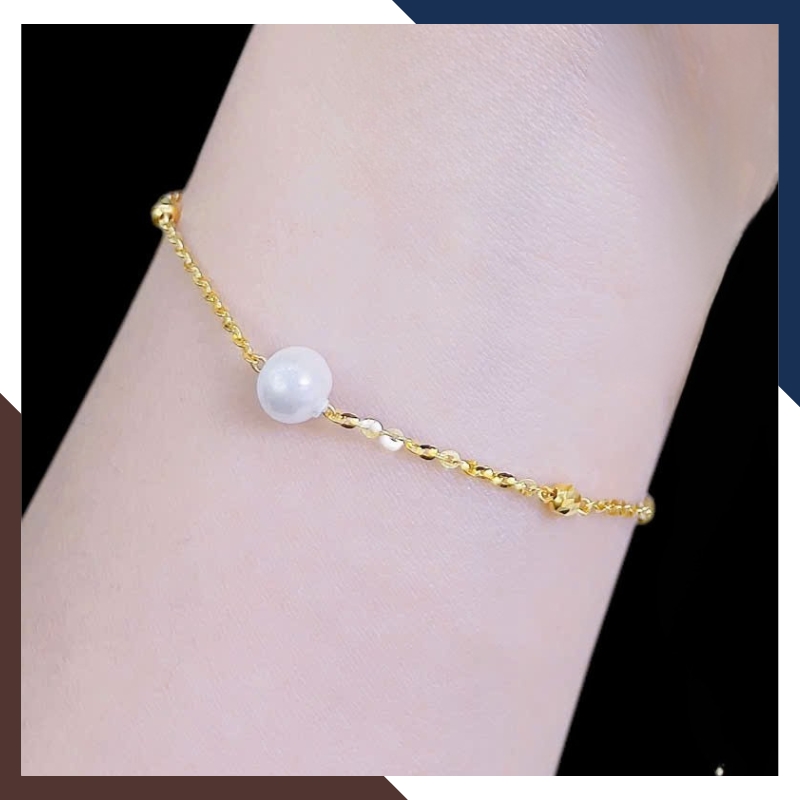 Lắc Tay Vàng Nữ 10K Đính Ngọc Trai Nước Ngọt 8–9mm LTVN385 – Thanh Lịch, Dễ Phối Đồ