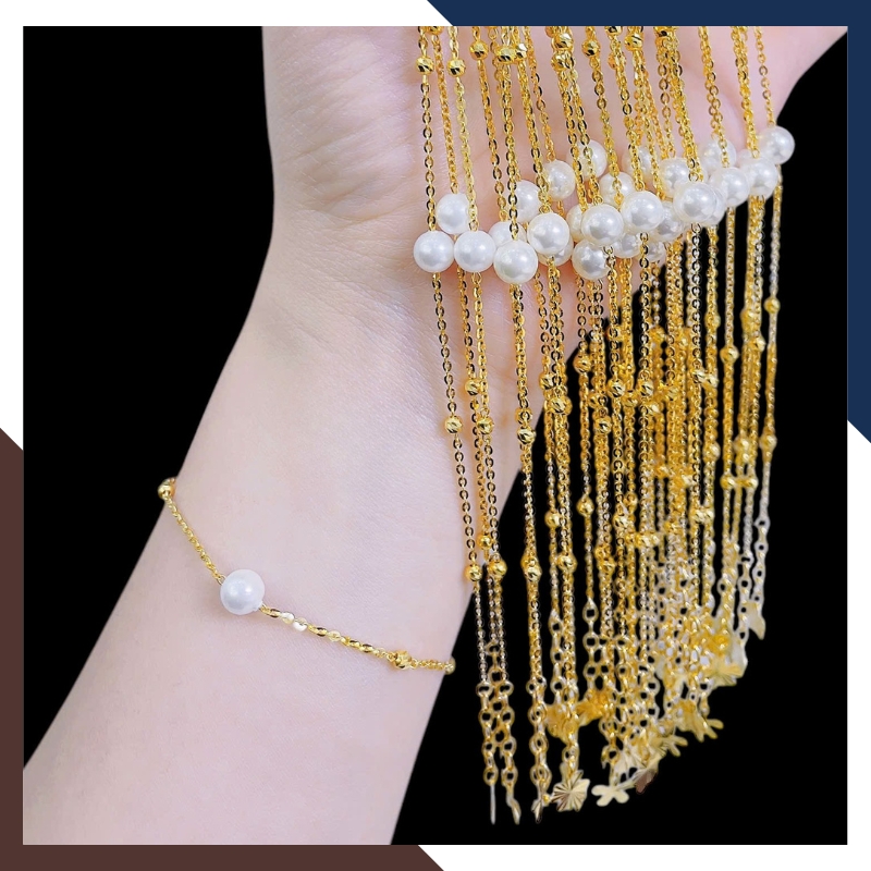 Lắc Tay Vàng Nữ 10K Đính Ngọc Trai Nước Ngọt 8–9mm LTVN385 – Thanh Lịch, Dễ Phối Đồ