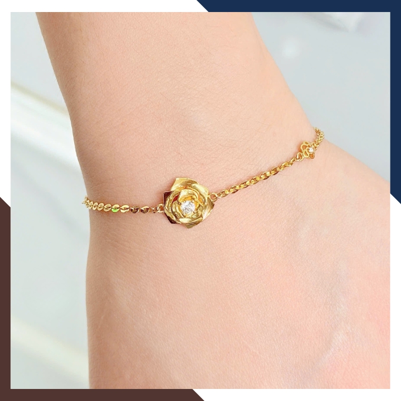 Lắc tay vàng nữ 10K LTVN355 charm hoa hồng biểu tượng tình yêu