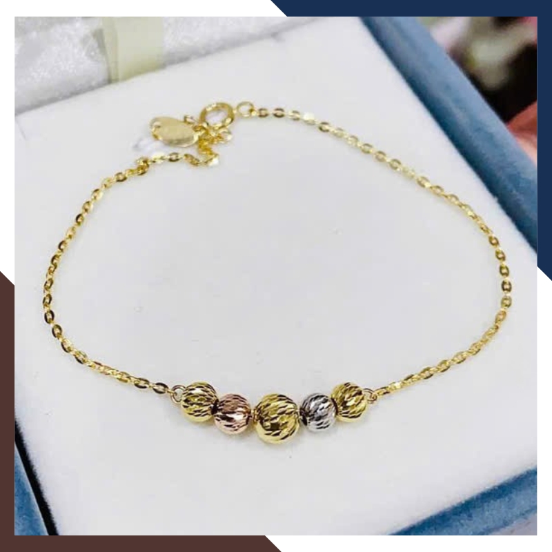 Lắc Tay Vàng Nữ 10K LTVN358 Mix Charm Cá Heo, Cỏ 4 Lá & Bi Vàng 3 Màu