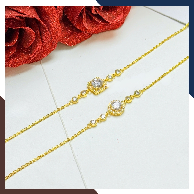 Lắc Tay Vàng Nữ 10K LTVN375 Mặt Đá Lấp Lánh, Tôn Cổ Tay