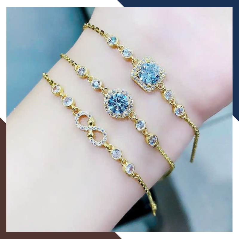 Lắc Tay Vàng Nữ 10K LTVN375 Mặt Đá Lấp Lánh, Tôn Cổ Tay