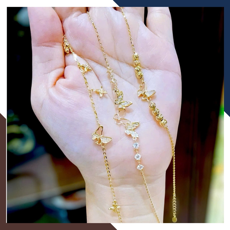 Lắc Tay Vàng Nữ 10K Charm Bướm LTVN391 | Nhẹ Nhàng, Nữ Tính
