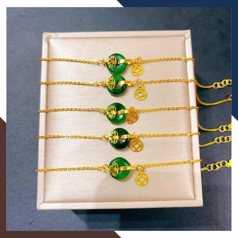 Lắc Tay Vàng Tây 10k Phối Đồng Điếu Cẩm Thạch VTDPT26