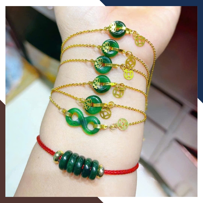 Lắc Tay Vàng Tây 10k Phối Đồng Điếu Cẩm Thạch VTDPT26