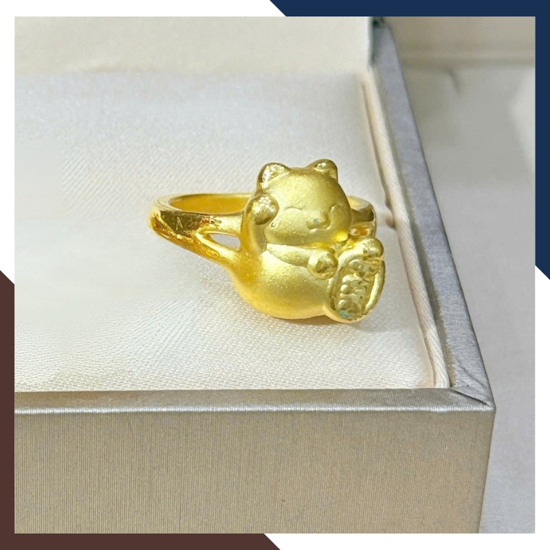 Nhẫn vàng 24K hình mèo thần tài phù hợp làm quà tặng mang ý nghĩa