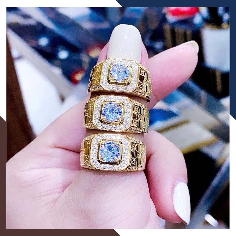 Nhẫn Cặp Đôi, Nhẫn Cưới Vàng Tây 10k Bản To Đính Đá Đẹp Mã NVCD62