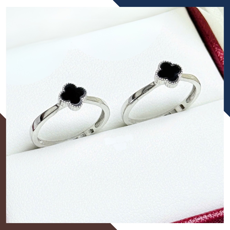 Nhẫn Cỏ 4 Lá Vàng Tây Sơn Đen Cho Nữ NVN230 | Vàng Trắng 10k