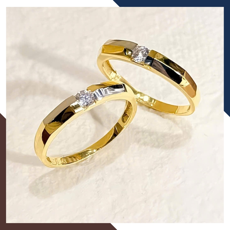 Nhẫn Cưới 1 Chỉ Vàng Tây 10k Đính Đá Đơn Giản NVCD80