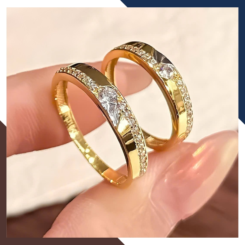 Nhẫn Cưới 1 Chỉ Vàng Tây 10k Đính Đá Đơn Giản NVCD80