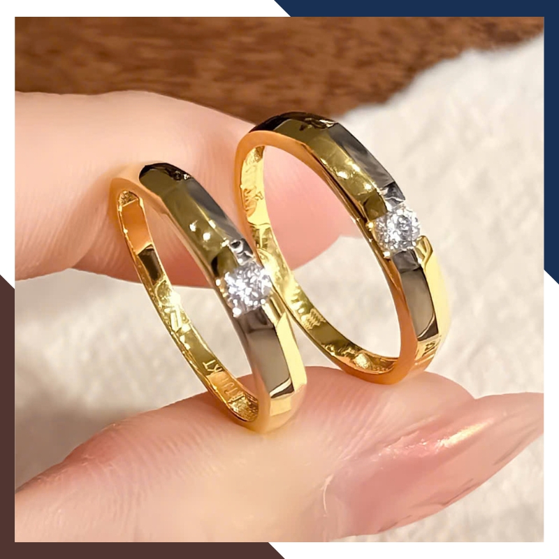 Nhẫn Cưới 1 Chỉ Vàng Tây 10k Đính Đá Đơn Giản NVCD80