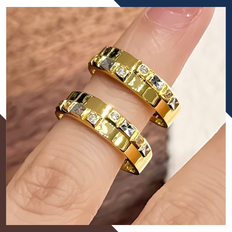 Nhẫn Cưới 1 Chỉ Vàng Tây 10k Đính Đá Đơn Giản NVCD80