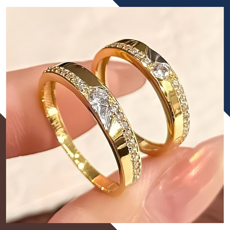 Nhẫn Cưới 1 Chỉ Vàng Tây 10k Đính Đá Đơn Giản NVCD80