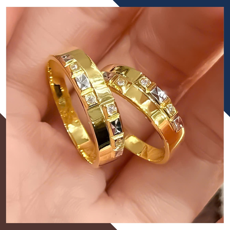 Nhẫn Cưới 1 Chỉ Vàng Tây 10k Đính Đá Đơn Giản NVCD80