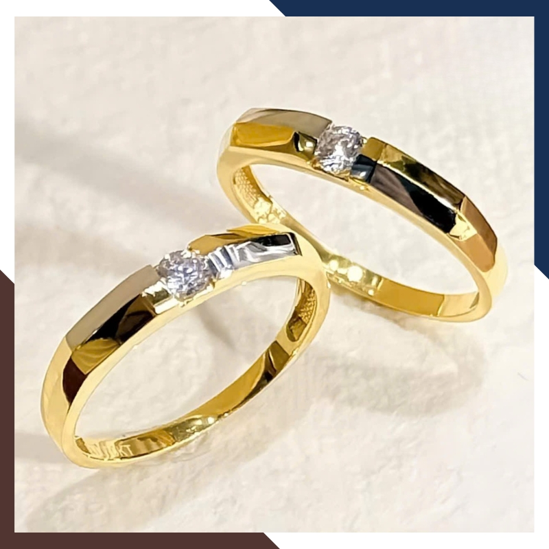 Nhẫn Cưới 1 Chỉ Vàng Tây 10k Đính Đá Đơn Giản NVCD80