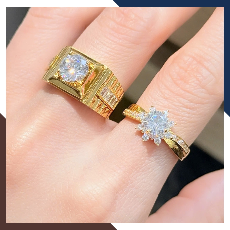 Nhẫn Cưới Vàng Tây 10k Bản To Đẹp Đính Đá Cho Cặp Đôi Mã NVCD71