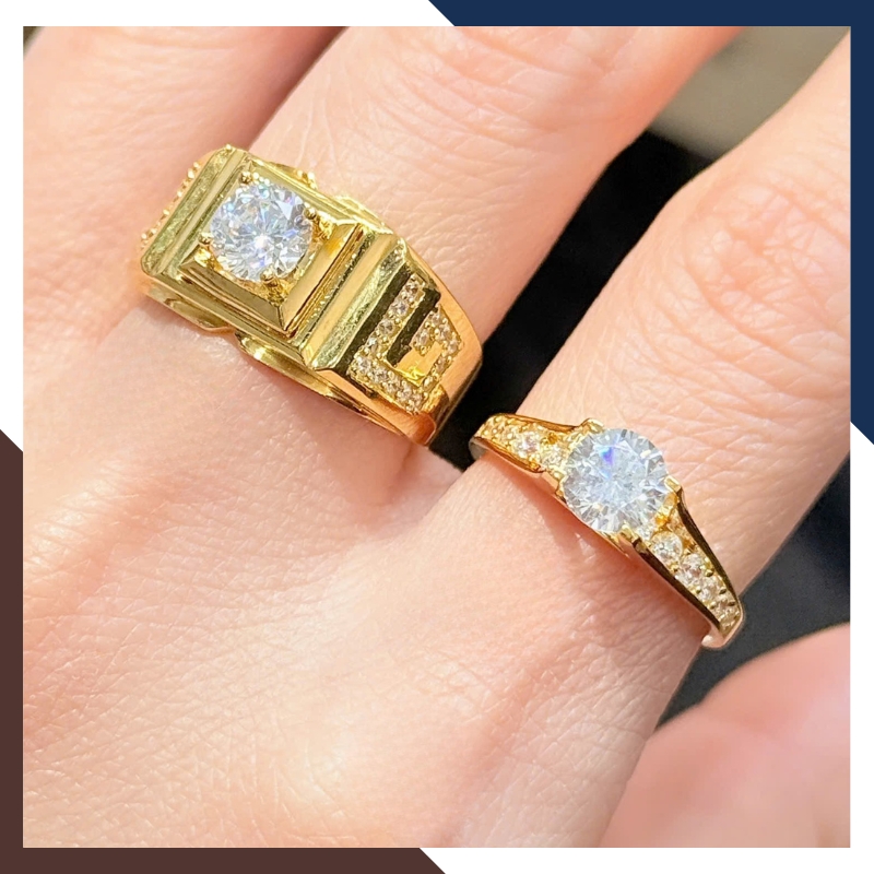 Nhẫn Cưới Vàng Tây 10k Bản To Đẹp Đính Đá Cho Cặp Đôi Mã NVCD71