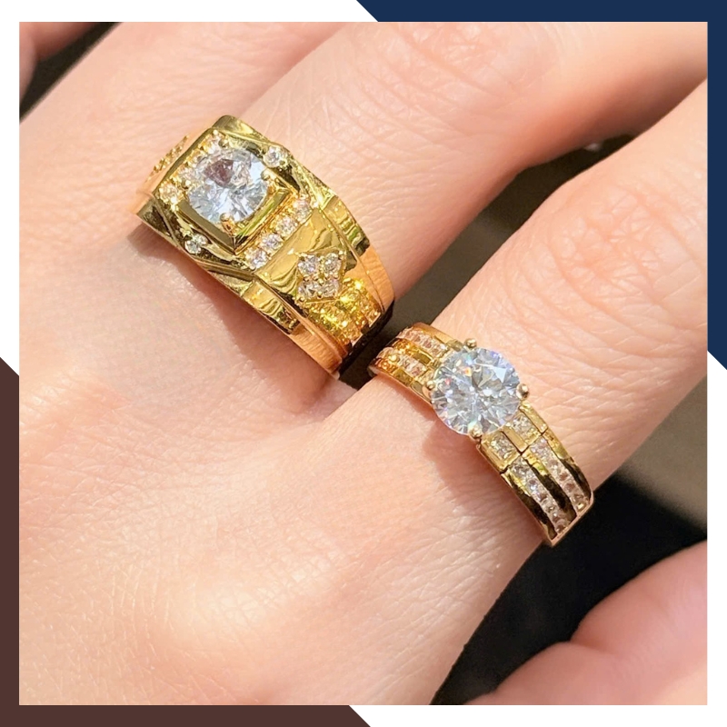 Nhẫn Cưới Vàng Tây 10k Bản To Đẹp Đính Đá Cho Cặp Đôi Mã NVCD71