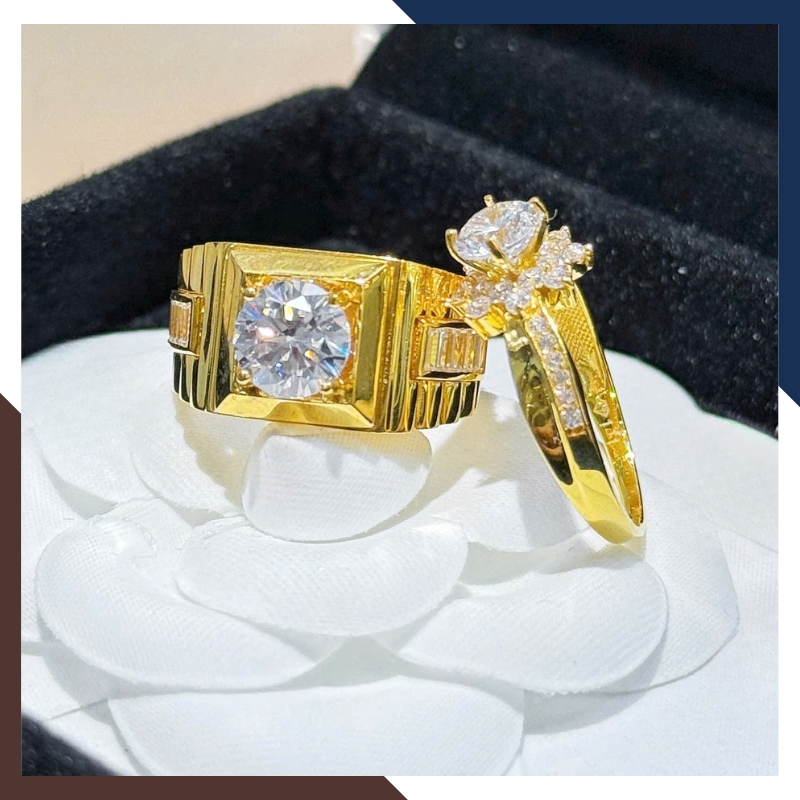 Nhẫn Cưới Vàng Tây 10k Bản To Đẹp Đính Đá Cho Cặp Đôi Mã NVCD71