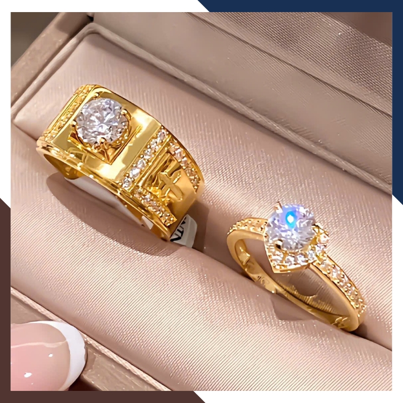 Nhẫn Cưới Vàng Tây 10k Bản To Đẹp Đính Đá NVCD102