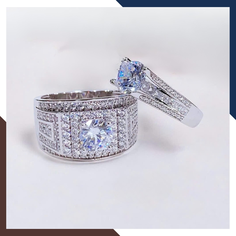 Nhẫn Cưới Vàng Trắng 10k Bản To Đính Đá CZ Đẹp NVCD158