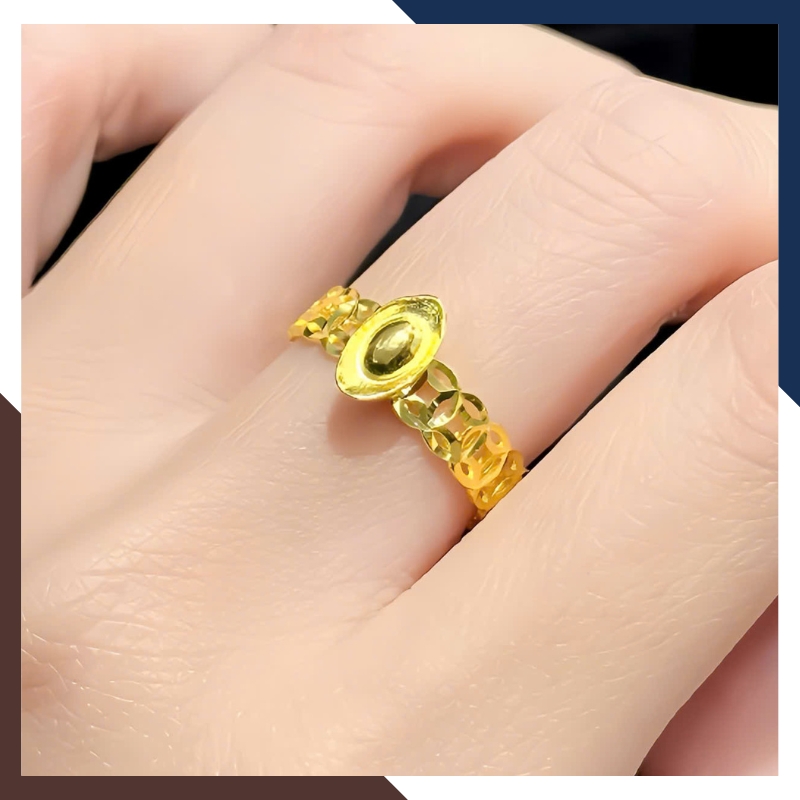 Nhẫn Kim Tiền Thỏi Vàng Thần Tài Mã NVN67 | Vàng Tây 10k 416