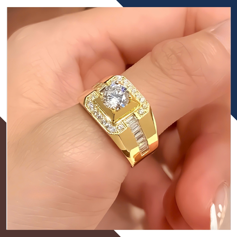 Nhẫn Nam Vàng Tây 10k 1 Chỉ Đính Hột Đá Trắng Đẹp NVNA49