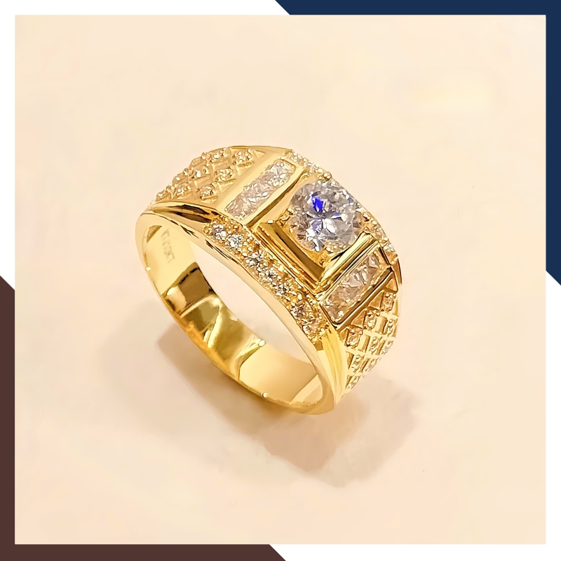 Nhẫn Nam Vàng Tây 10k 1 Chỉ Đính Hột Đá Trắng Đẹp NVNA49