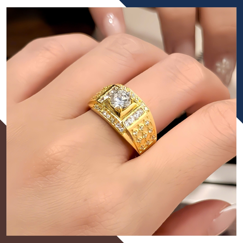 Nhẫn Nam Vàng Tây 10k 1 Chỉ Đính Hột Đá Trắng Đẹp NVNA49