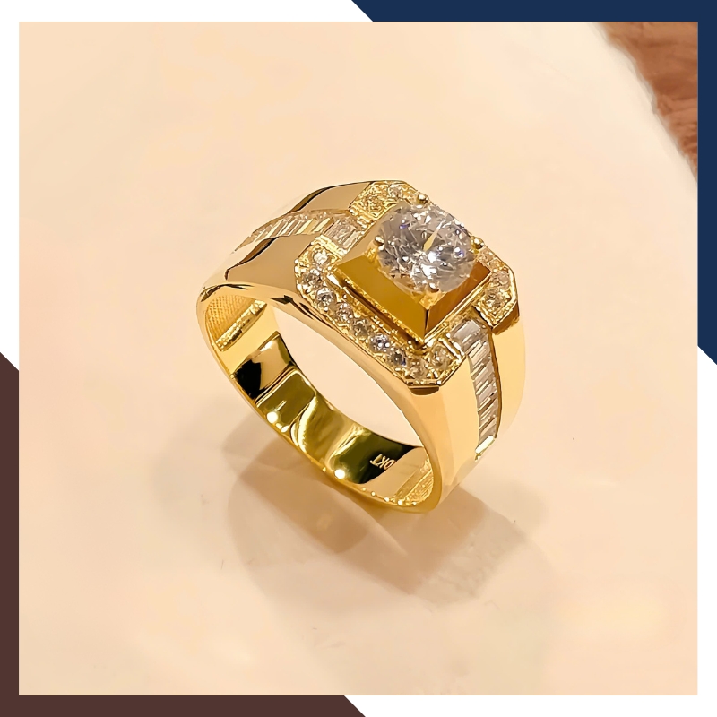 Nhẫn Nam Vàng Tây 10k 1 Chỉ Đính Hột Đá Trắng Đẹp NVNA49