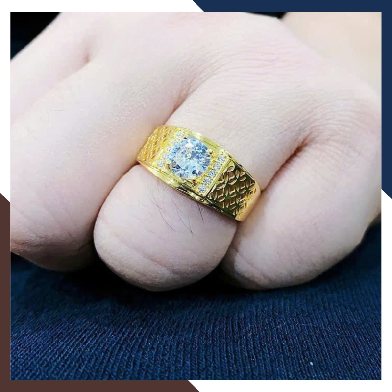 Nhẫn Nam Vàng Tây 10k Đính Hột Đá Trắng NVNA56 Lịch Lãm