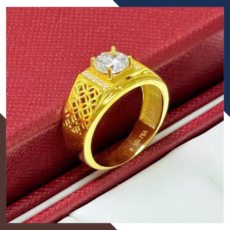 Nhẫn Nam Vàng Tây 10k Đính Hột Đá Trắng NVNA56 Lịch Lãm