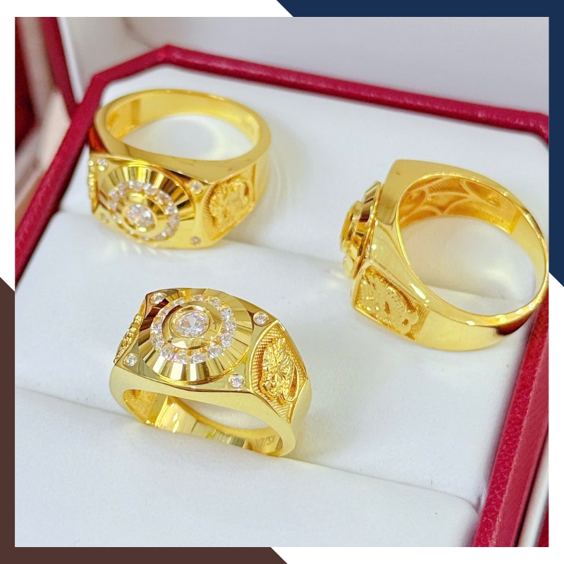 Nhẫn Nam Vàng Tây 10k Mặt Vuông/ Tròn Đính Hột Đá Trắng NVNA60